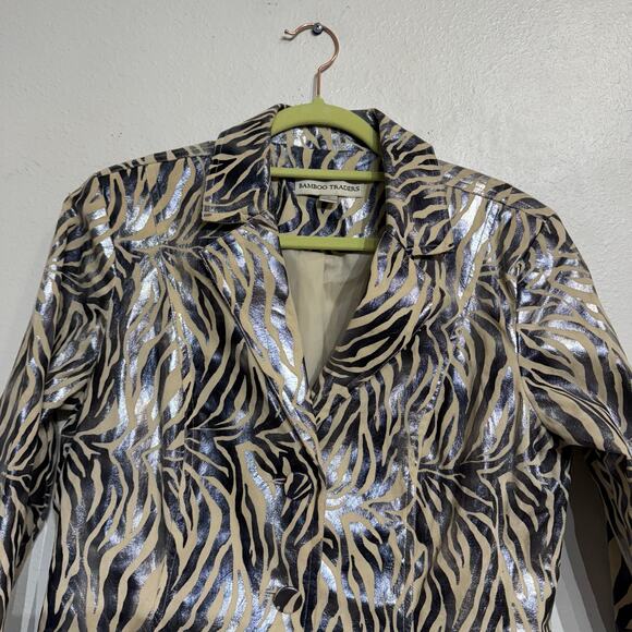 Bamboo Traders Silver Zebra Open Front Blazer Sz M - Picture 3 of 13